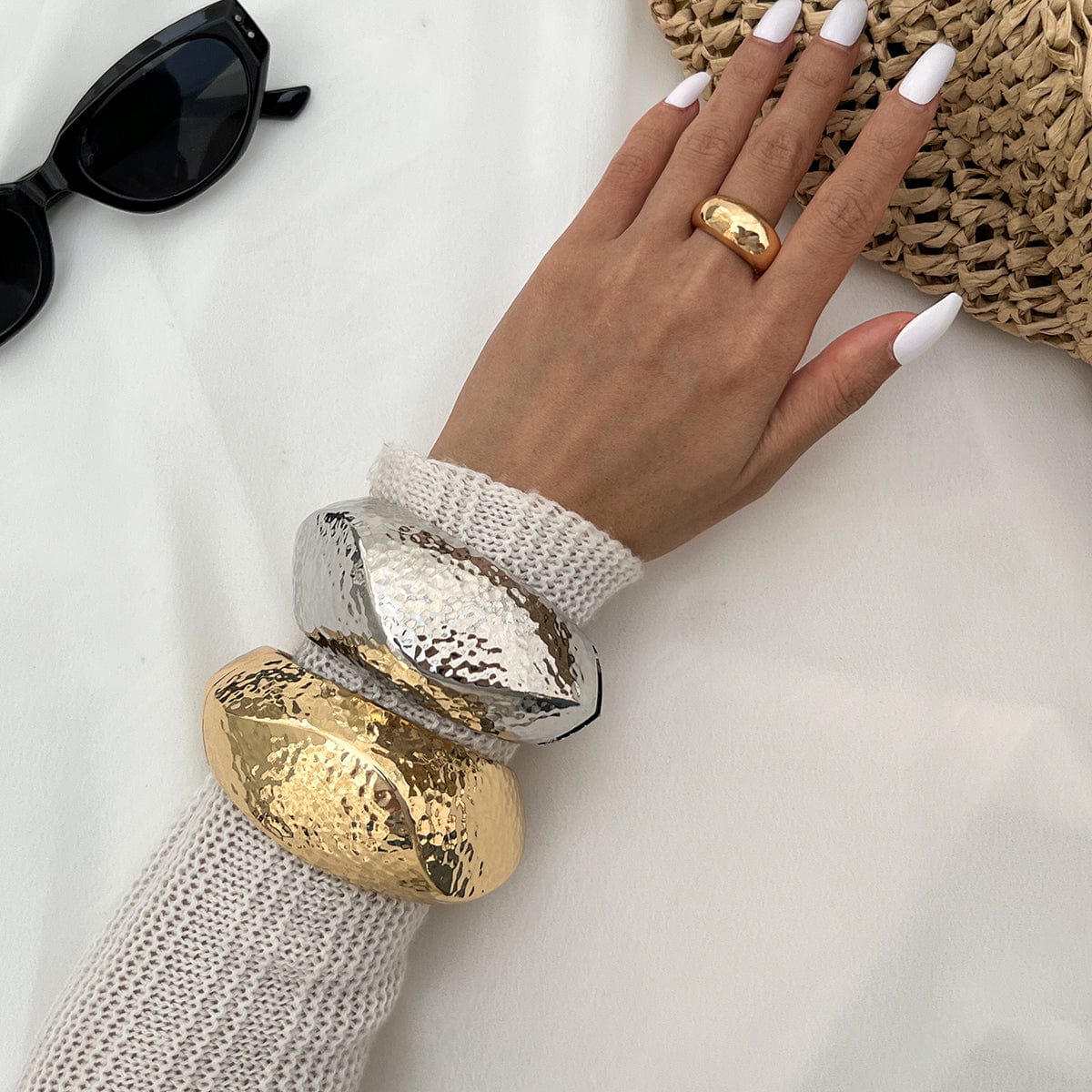 Hammered Gold Silver Plated Irregular Wide Cuff Bangle Bracelet - ArtGalleryZen