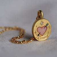 Thumbnail for Hand Painted 24K Gold Filled Stainless Steel Arrow Heart Necklace Ring Set - ArtGalleryZen