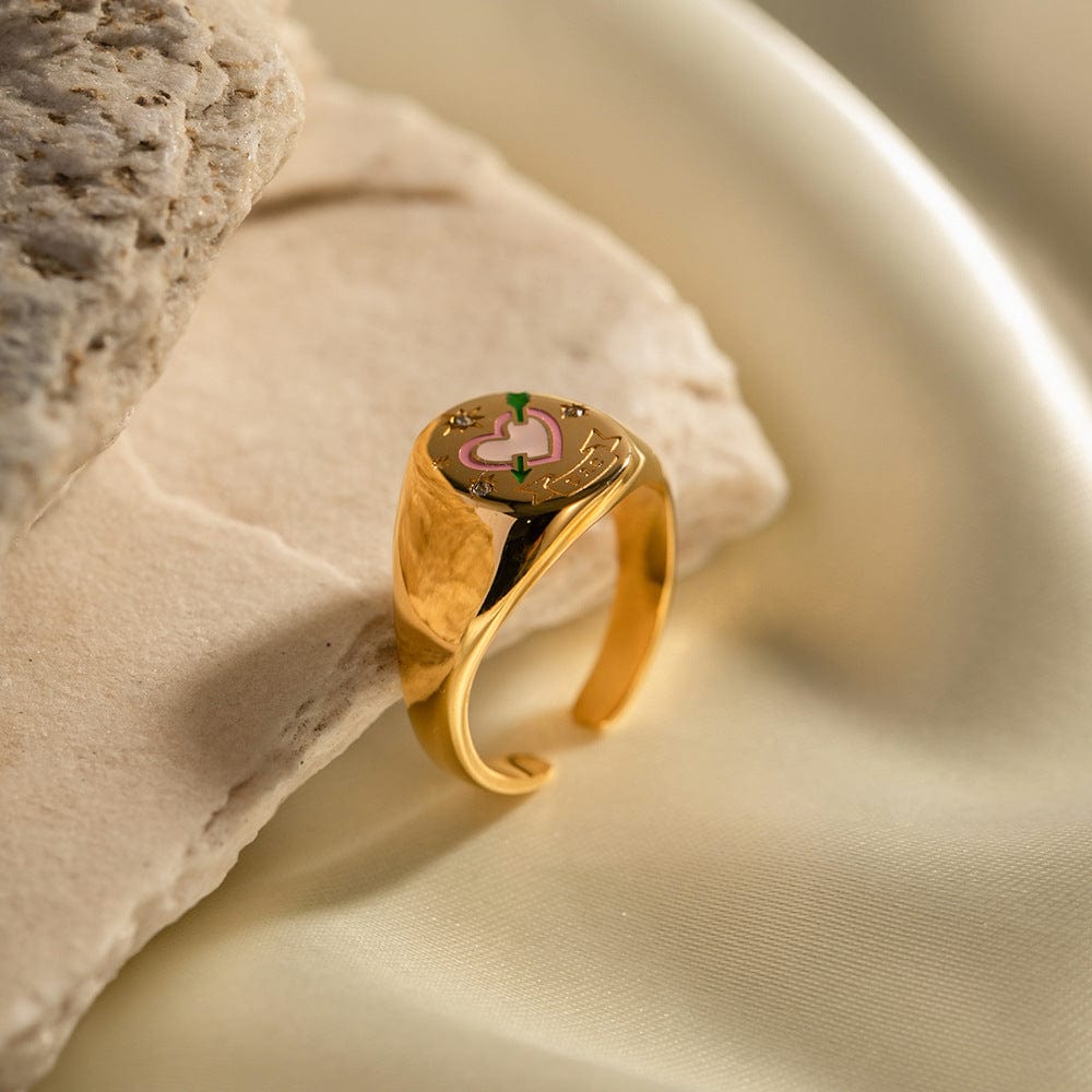 Hand Painted 24K Gold Filled Stainless Steel Arrow Heart Necklace Ring Set - ArtGalleryZen