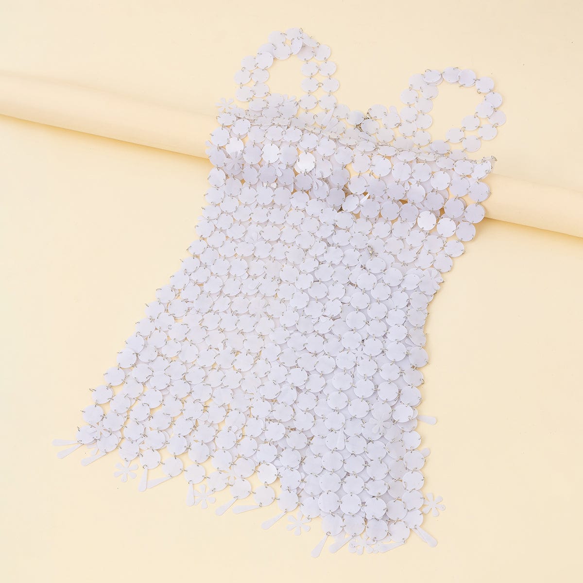 Handmade Black White Sequins Tassel Patchwork Nightclub Party Strappy Dress - ArtGalleryZen