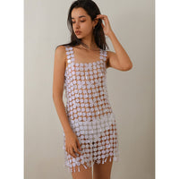 Thumbnail for Handmade Black White Sequins Tassel Patchwork Nightclub Party Strappy Dress - ArtGalleryZen