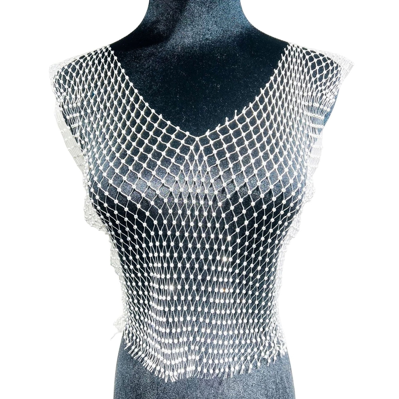 Handmade Bling Rhinestone Fishnet See Through Mesh Halter Top - ArtGalleryZen