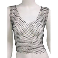 Thumbnail for Handmade Bling Rhinestone Fishnet See Through Mesh Halter Top - ArtGalleryZen