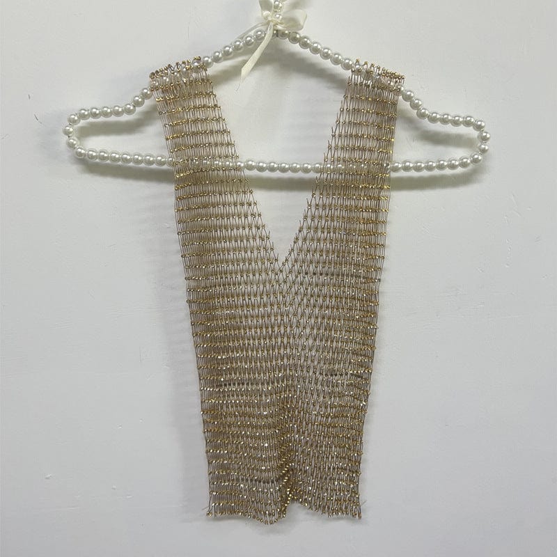 Handmade Bling Rhinestone Fishnet See Through Mesh Halter Top - ArtGalleryZen