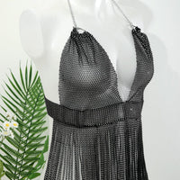 Thumbnail for Handmade Bling Rhinestone Fishnet See Through Mesh Tassel Bra - ArtGalleryZen