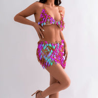 Thumbnail for Handmade Colorful Rhombic Sequins Patchwork Strappy Nightclub Party Skirt - ArtGalleryZen