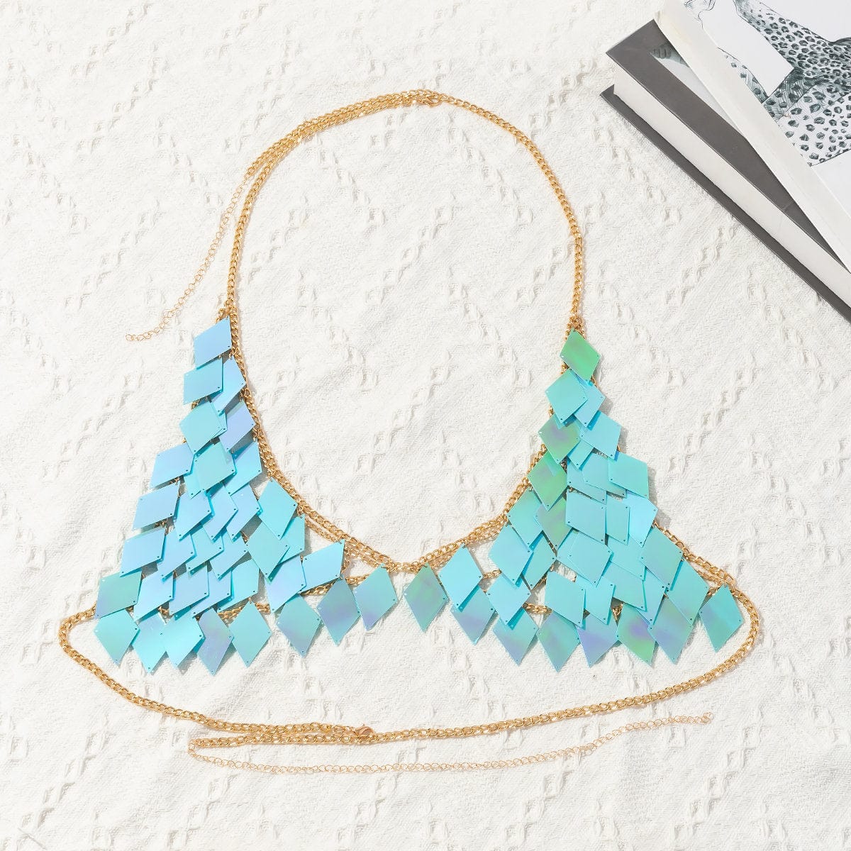 Handmade Colorful Rhombic Squamous Backless Sequin Bra - ArtGalleryZen