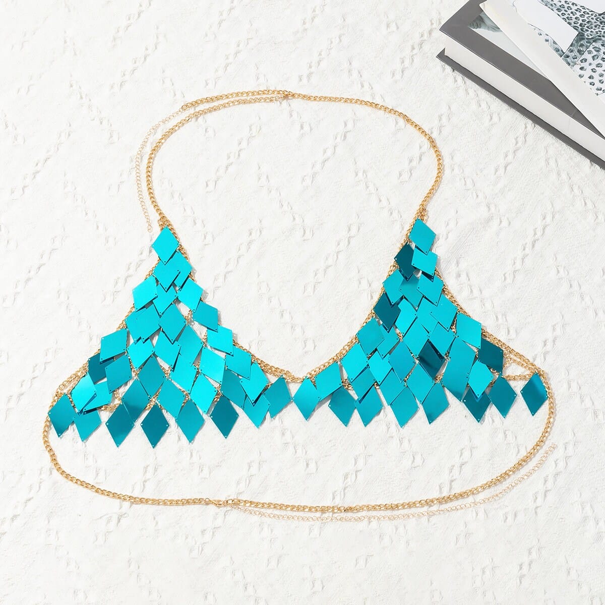 Handmade Colorful Rhombic Squamous Backless Sequin Bra - ArtGalleryZen