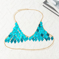 Thumbnail for Handmade Colorful Rhombic Squamous Backless Sequin Bra - ArtGalleryZen