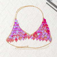 Thumbnail for Handmade Colorful Rhombic Squamous Backless Sequin Bra - ArtGalleryZen