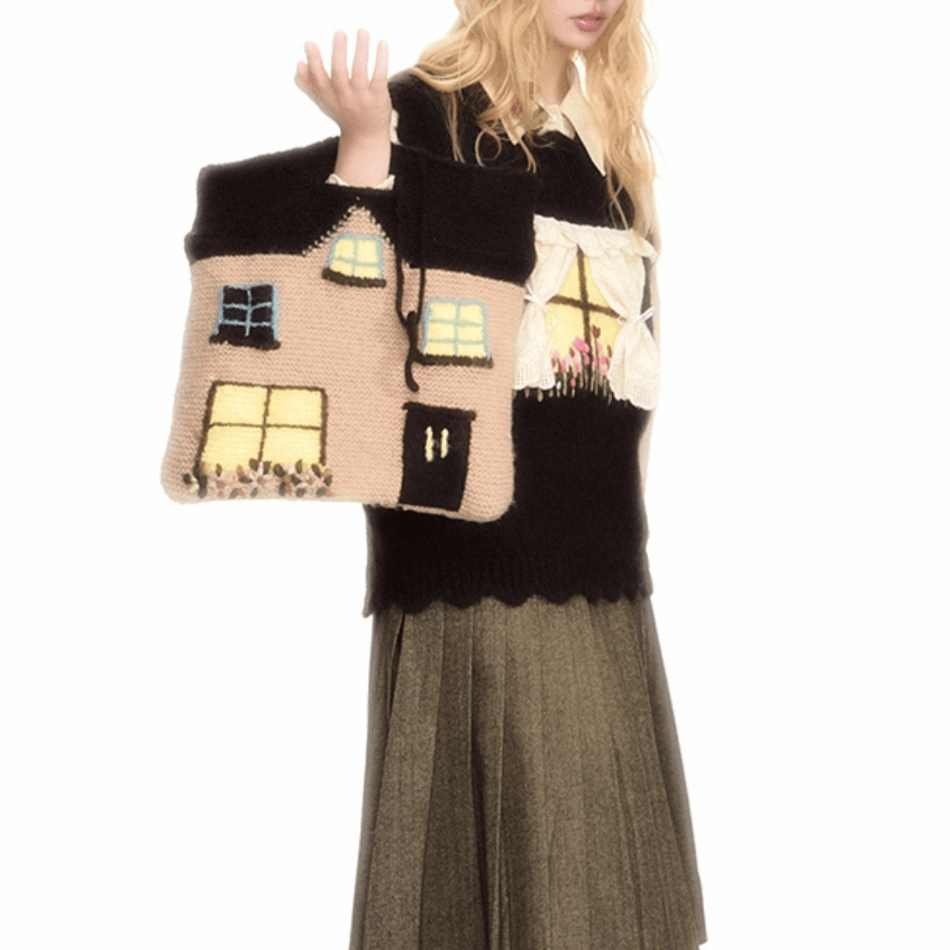 Handmade Cottage Knitted Tote Bag - ArtGalleryZen