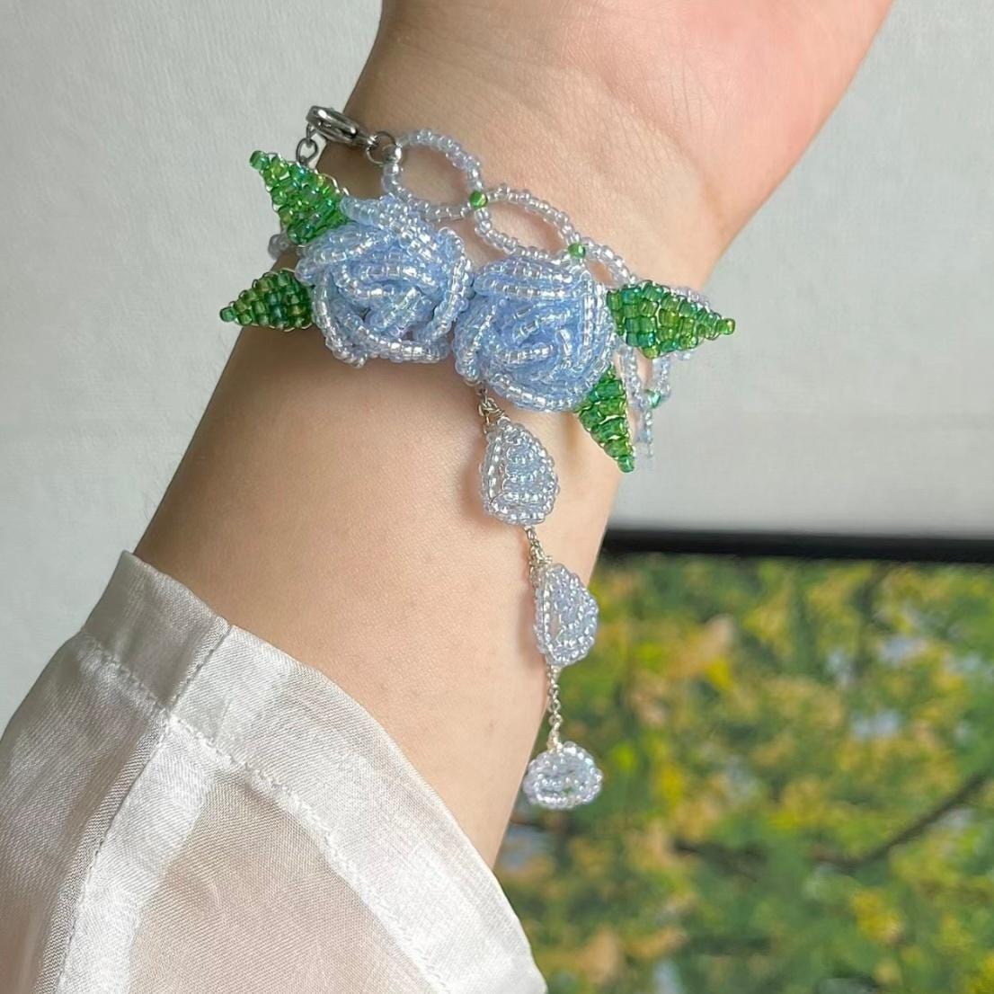 Handmade Crystal Beaded Rose Petal Tassel Y Choker Necklace - ArtGalleryZen