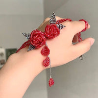 Thumbnail for Handmade Crystal Beaded Rose Petal Tassel Y Choker Necklace