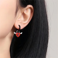 Thumbnail for Handmade Enamel Angel Wings Heart Lock Huggie Hoop Earrings - ArtGalleryZen