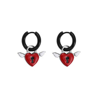 Thumbnail for Handmade Enamel Angel Wings Heart Lock Huggie Hoop Earrings - ArtGalleryZen