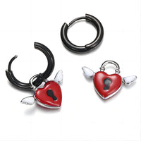 Thumbnail for Handmade Enamel Angel Wings Heart Lock Huggie Hoop Earrings - ArtGalleryZen