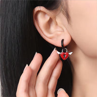 Thumbnail for Handmade Enamel Angel Wings Heart Lock Huggie Hoop Earrings - ArtGalleryZen