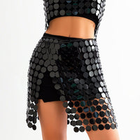Thumbnail for Handmade Glitter Mirror Sequins Patchwork Strappy Nightclub Split Skirt - ArtGalleryZen