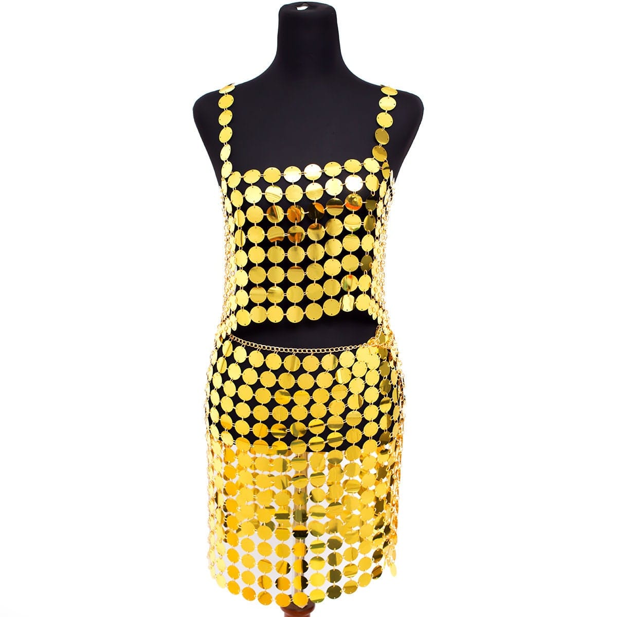 Handmade Glitter Mirror Sequins Patchwork Strappy Nightclub Split Skirt - ArtGalleryZen