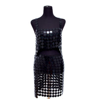 Thumbnail for Handmade Glitter Mirror Sequins Patchwork Strappy Nightclub Split Skirt - ArtGalleryZen