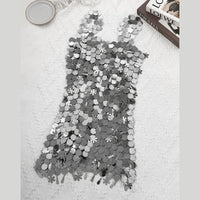 Thumbnail for Handmade Gold Silver Plated Sequins Tassel Patchwork Nightclub Party Strappy Dress