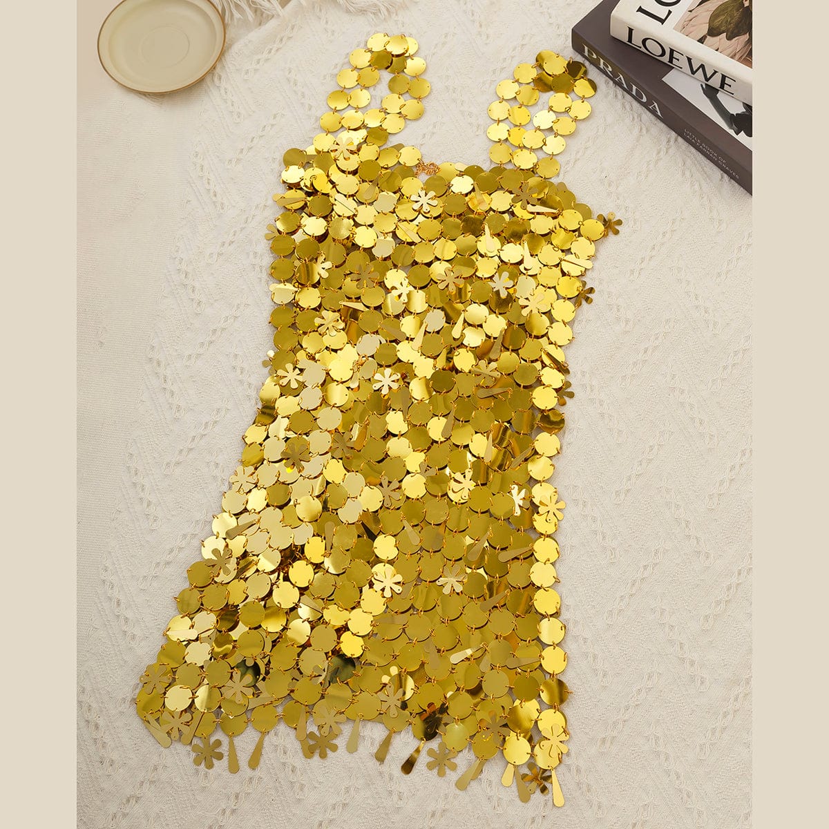 Handmade Gold Silver Plated Sequins Tassel Patchwork Nightclub Party Strappy Dress