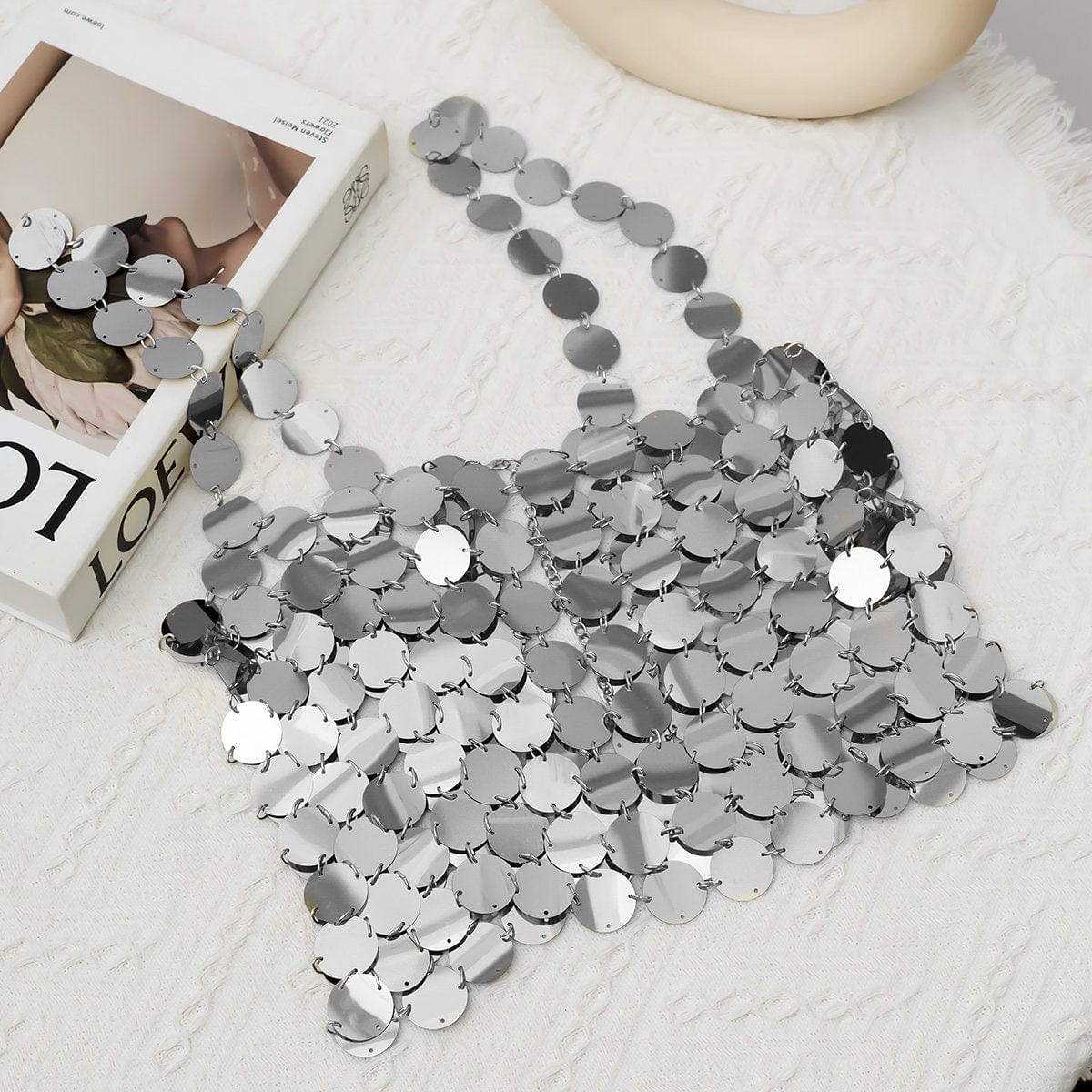 Handmade Gold Silver Tone Mirror Sequins Party Tank Top - ArtGalleryZen