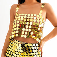 Thumbnail for Handmade Gold Silver Tone Mirror Sequins Party Tank Top - ArtGalleryZen
