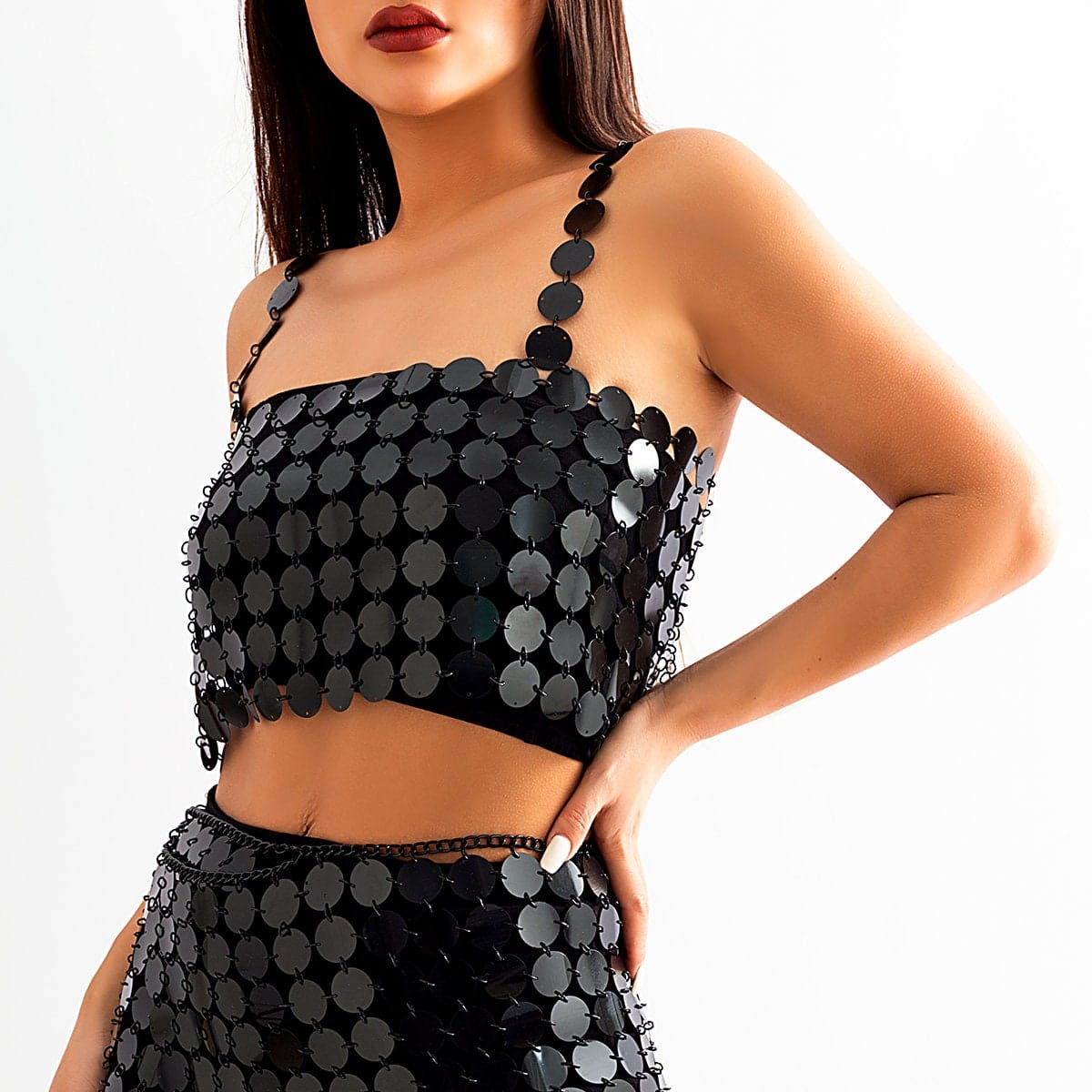 Handmade Gold Silver Tone Mirror Sequins Party Tank Top - ArtGalleryZen