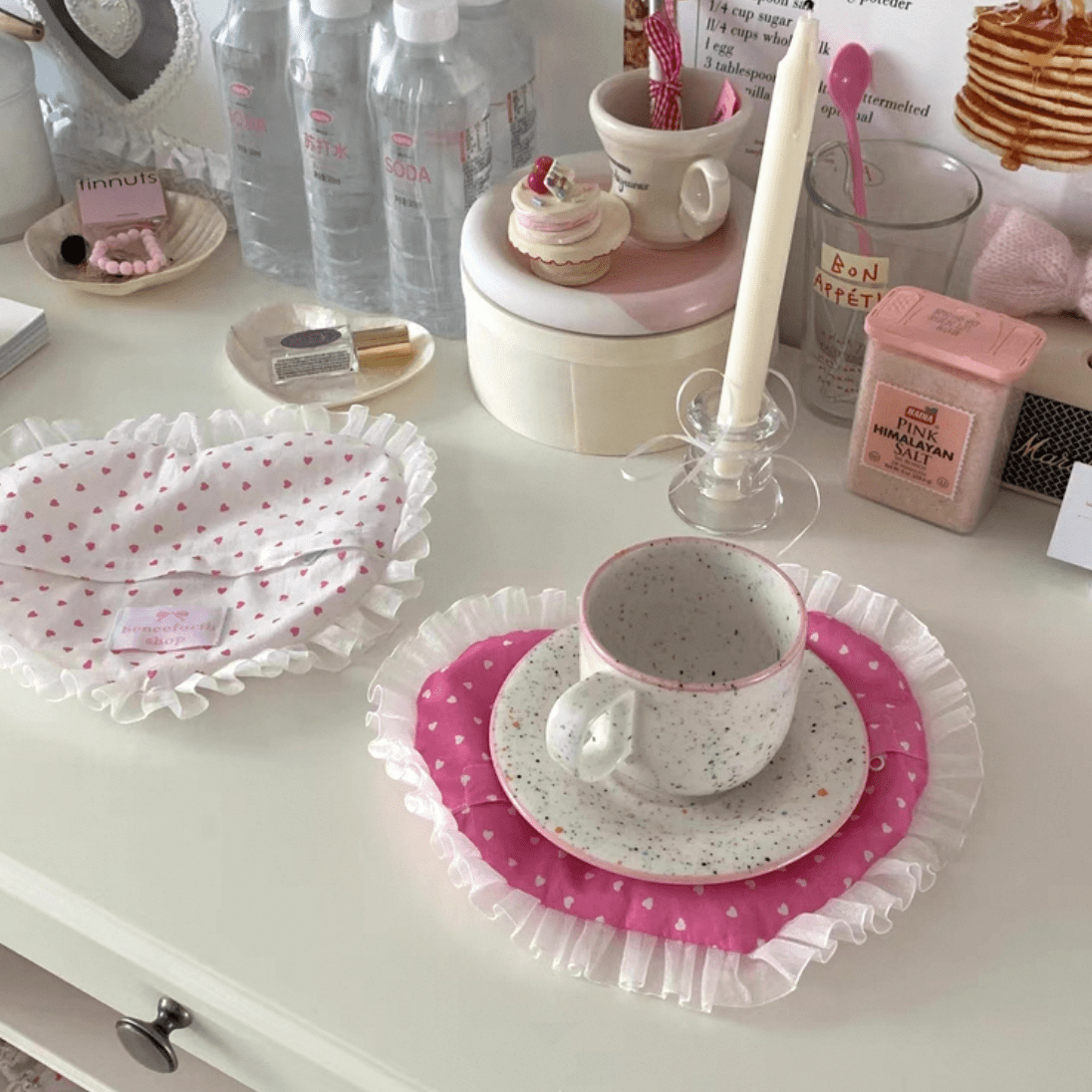 Handmade Heart Lace Fabric Removable Pillow Coaster - ArtGalleryZen