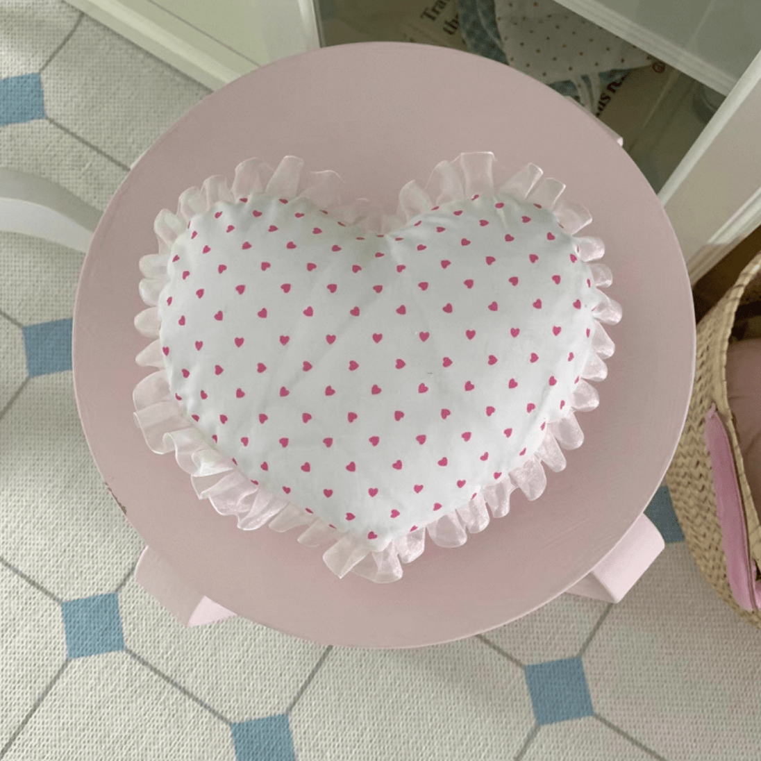 Handmade Heart Lace Fabric Removable Pillow Coaster - ArtGalleryZen