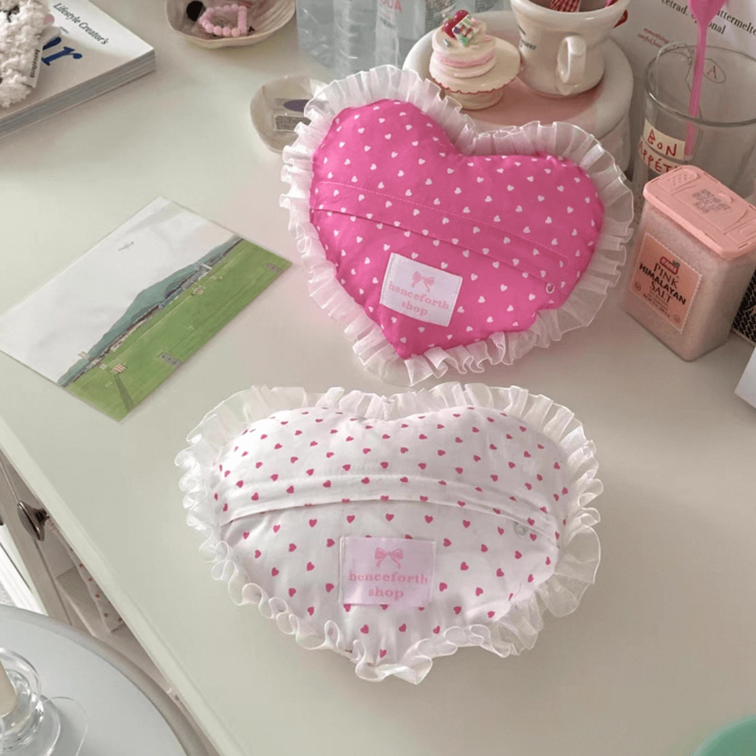 Handmade Heart Lace Fabric Removable Pillow Coaster - ArtGalleryZen