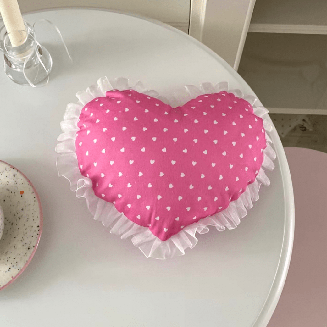 Handmade Heart Lace Fabric Removable Pillow Coaster - ArtGalleryZen