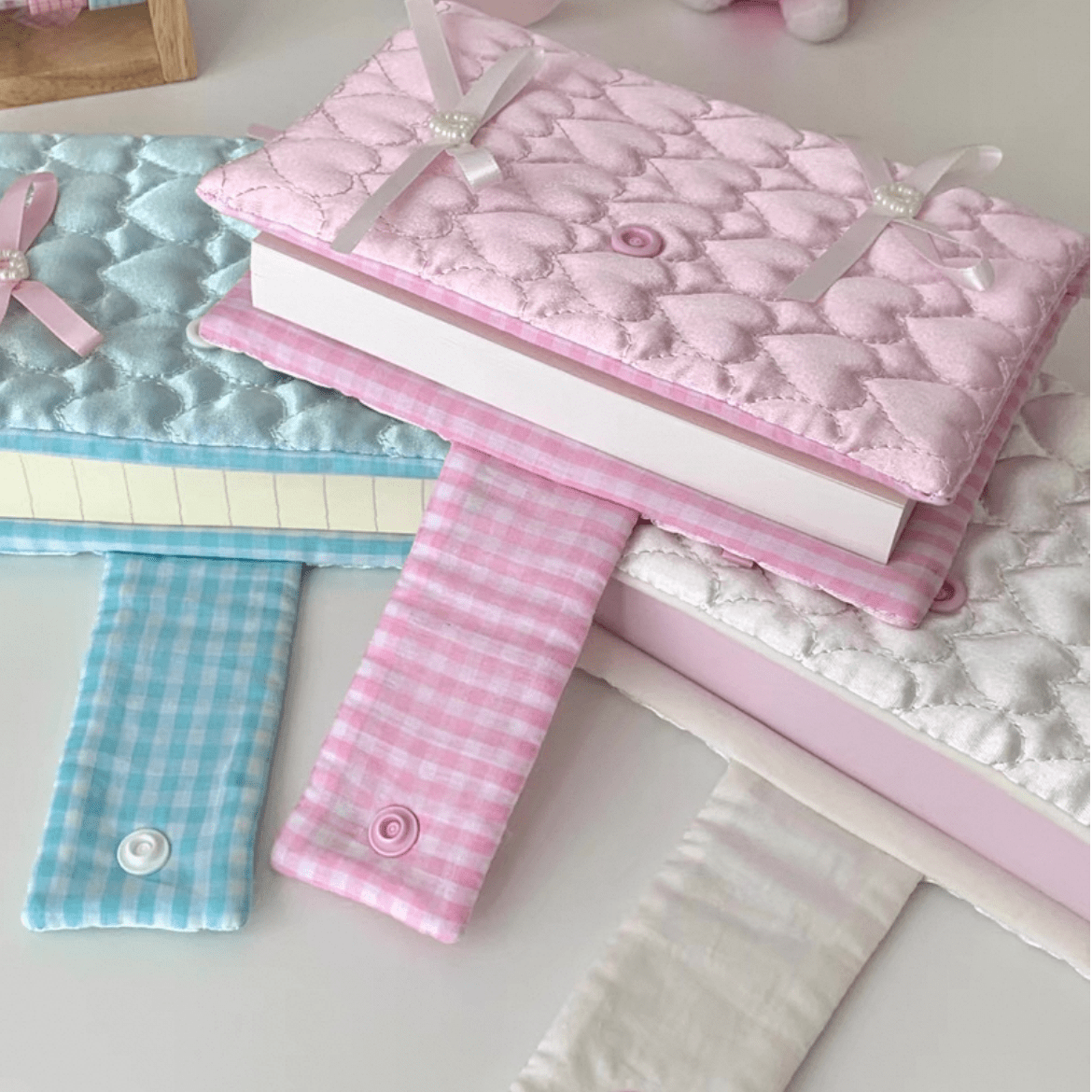 Handmade Heart Satin Bowknot A6 Fabric Book Cover - ArtGalleryZen