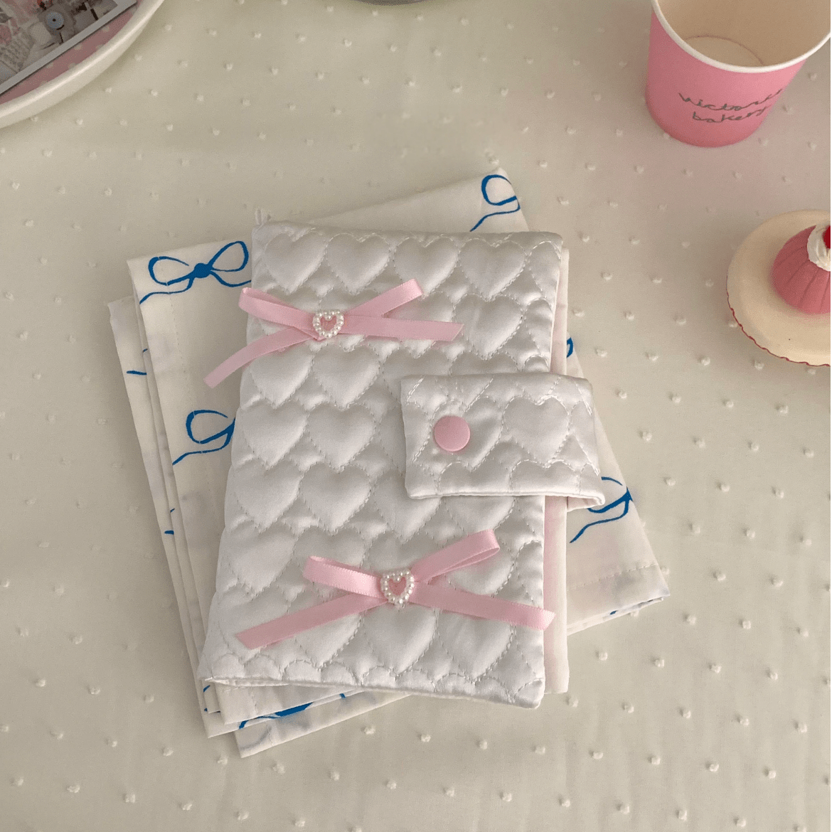 Handmade Heart Satin Bowknot A6 Fabric Book Cover - ArtGalleryZen