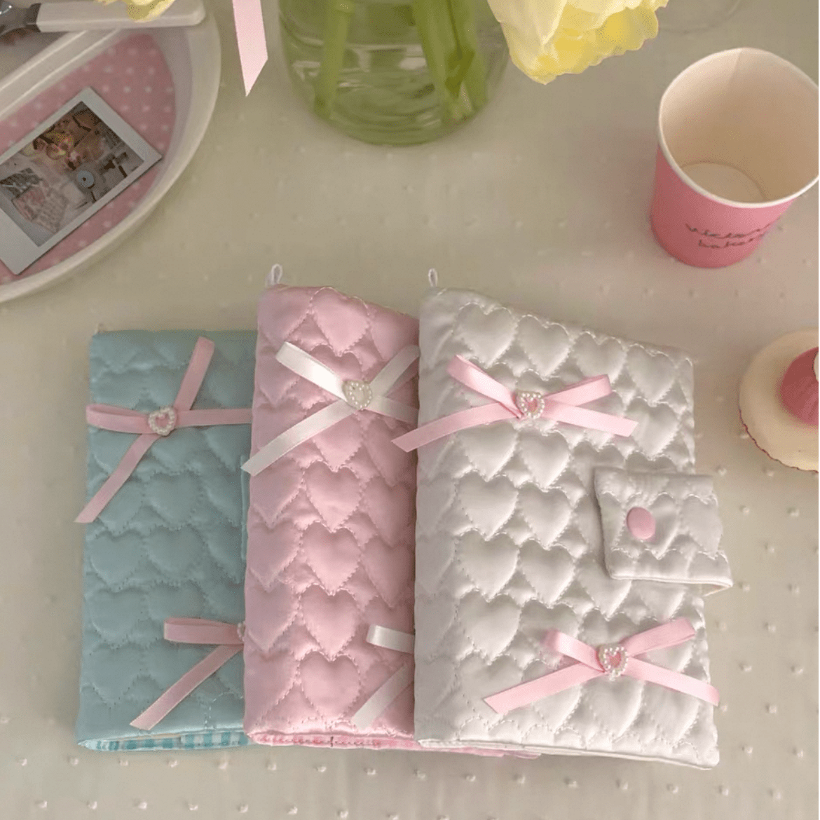 Handmade Heart Satin Bowknot A6 Fabric Book Cover - ArtGalleryZen