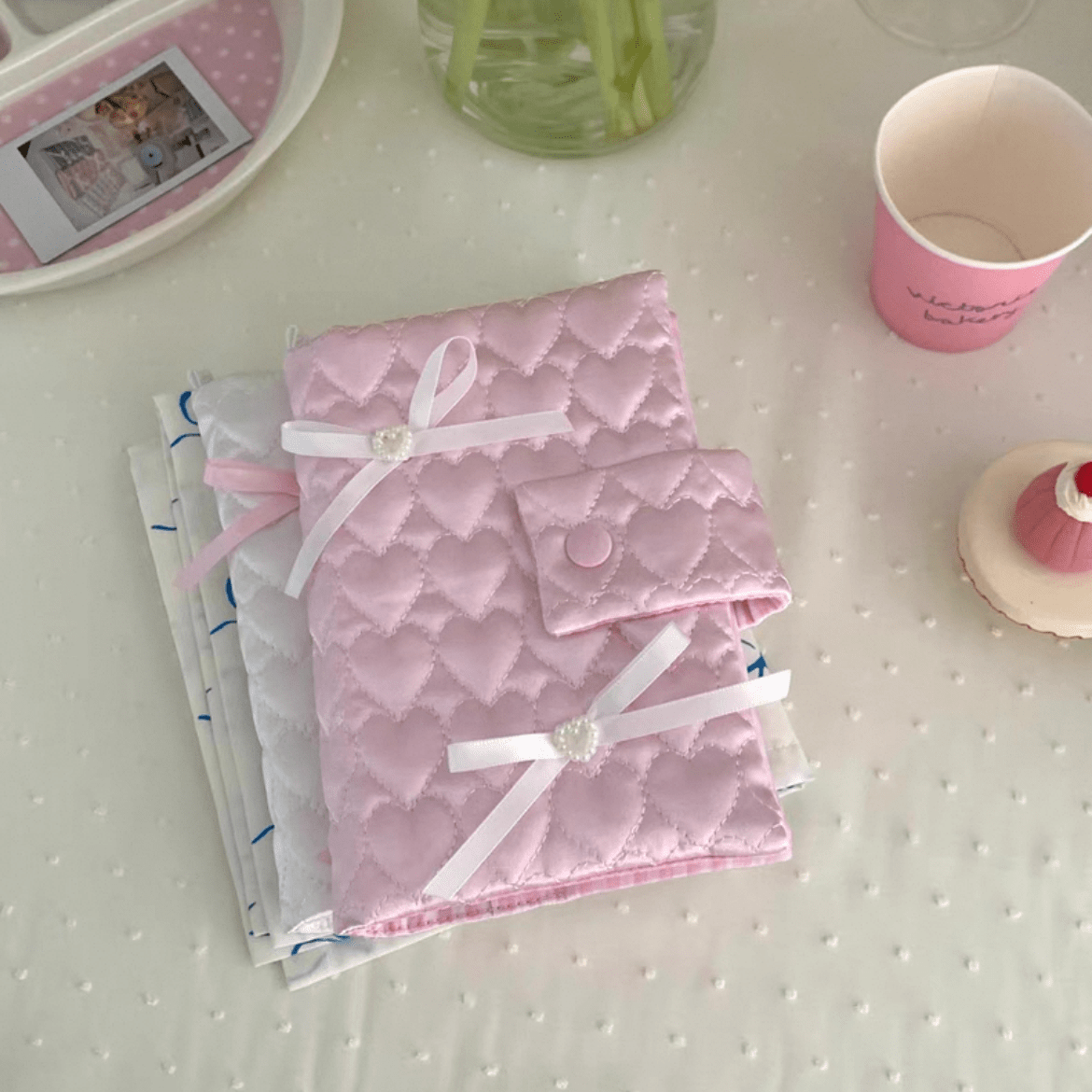 Handmade Heart Satin Bowknot A6 Fabric Book Cover - ArtGalleryZen