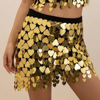 Thumbnail for Handmade Heart Sequins Patchwork Strappy Nightclub Party Mini Skirt