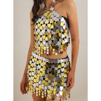 Thumbnail for Handmade Heart Sequins Patchwork Strappy Nightclub Party Mini Skirt