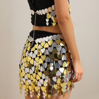 Thumbnail for Handmade Heart Sequins Patchwork Strappy Nightclub Party Mini Skirt