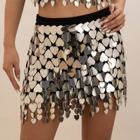 Thumbnail for Handmade Heart Sequins Patchwork Strappy Nightclub Party Mini Skirt