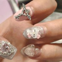Thumbnail for Handmade Hello Kitty Rhinestone Heart 3D Press on Nails Short False Nail - ArtGalleryZen