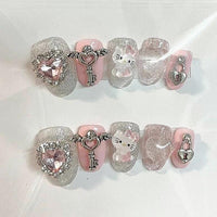 Thumbnail for Handmade Hello Kitty Rhinestone Heart 3D Press on Nails Short False Nail - ArtGalleryZen