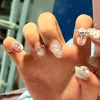 Thumbnail for Handmade Hello Kitty Rhinestone Heart 3D Press on Nails Short False Nail - ArtGalleryZen