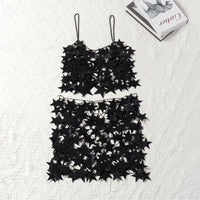 Thumbnail for Handmade Hollow Pink Black Star Sequins Sleeveless Tank Top - ArtGalleryZen