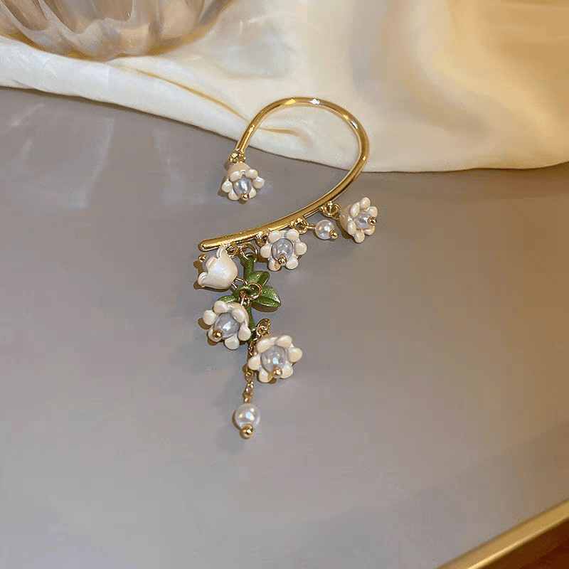 Handmade Lily Of The Valley Dangle Ear Wrap Earrings - ArtGalleryZen