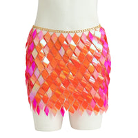 Thumbnail for Handmade Orange Rhombic Sequins Patchwork Strappy Nightclub Party Skirt - ArtGalleryZen