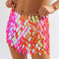 Thumbnail for Handmade Orange Rhombic Sequins Patchwork Strappy Nightclub Party Skirt - ArtGalleryZen