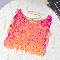 Thumbnail for Handmade Orange Rhombic Sequins Patchwork Strappy Nightclub Party Skirt - ArtGalleryZen