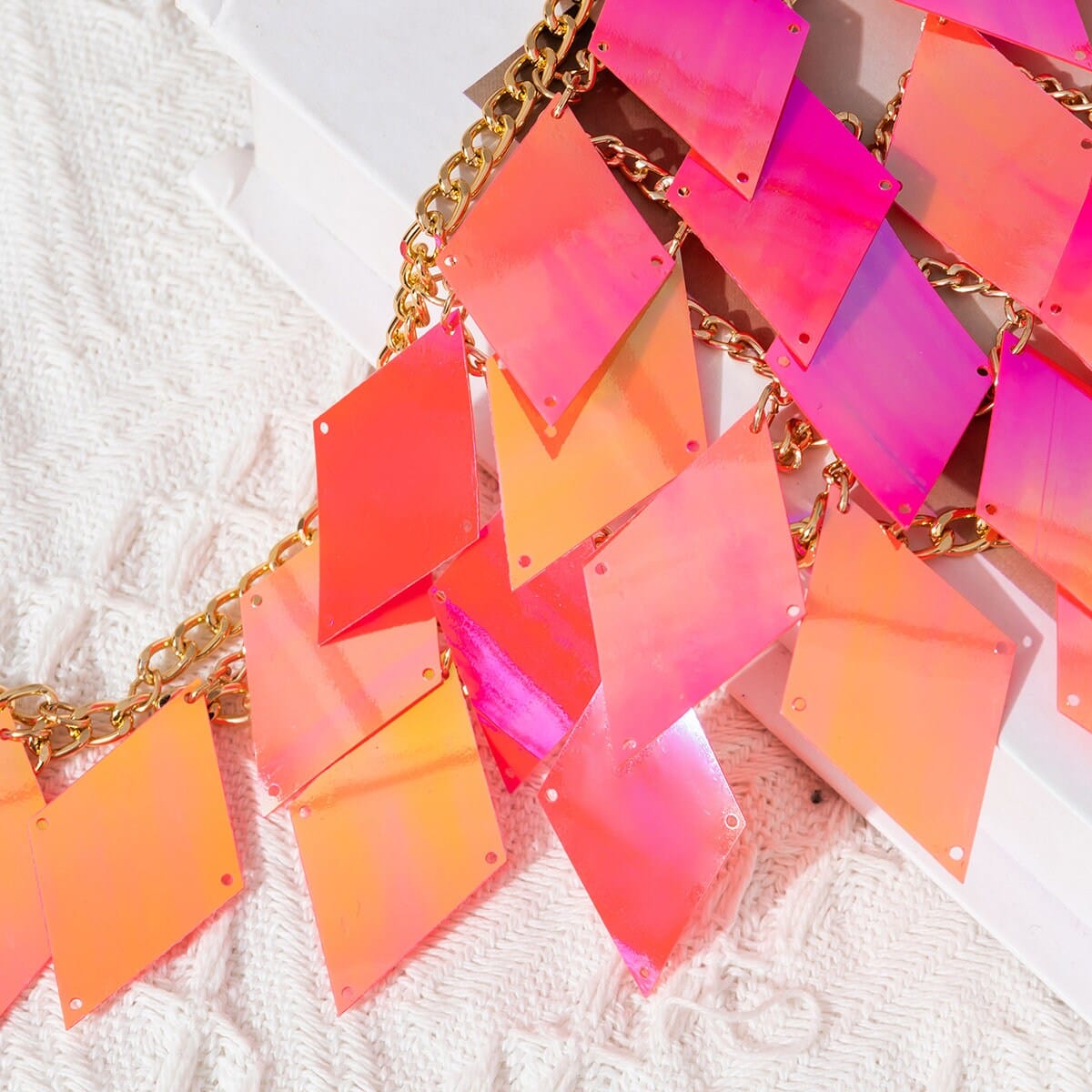 Handmade Orange Rhombic Squamous Backless Sequin Bra - ArtGalleryZen